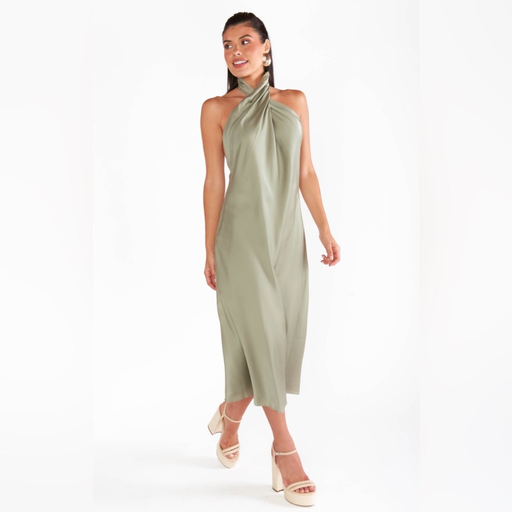 MUMU sage Jasmine Halter Midi Dress